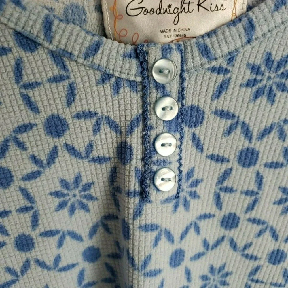 Goodnight Kiss Pajama Top Womens Large Blue Floral Henley Long Sleeve Sleepwear - Picture 5 of 8